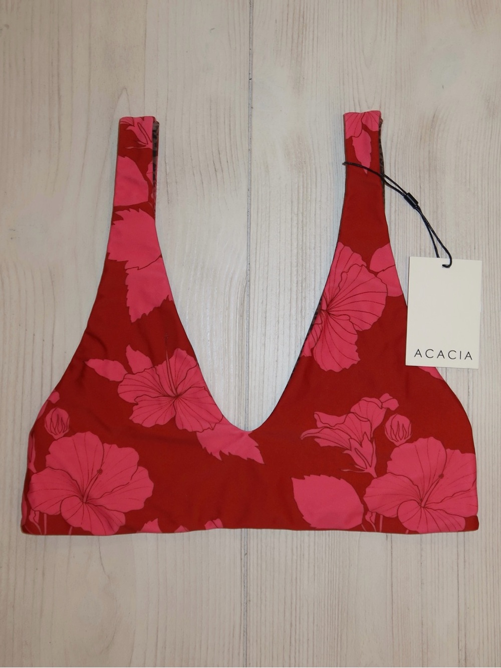 acacia swimwear Maggie Top in Ahunui Red and Pink Floral Bikini Top